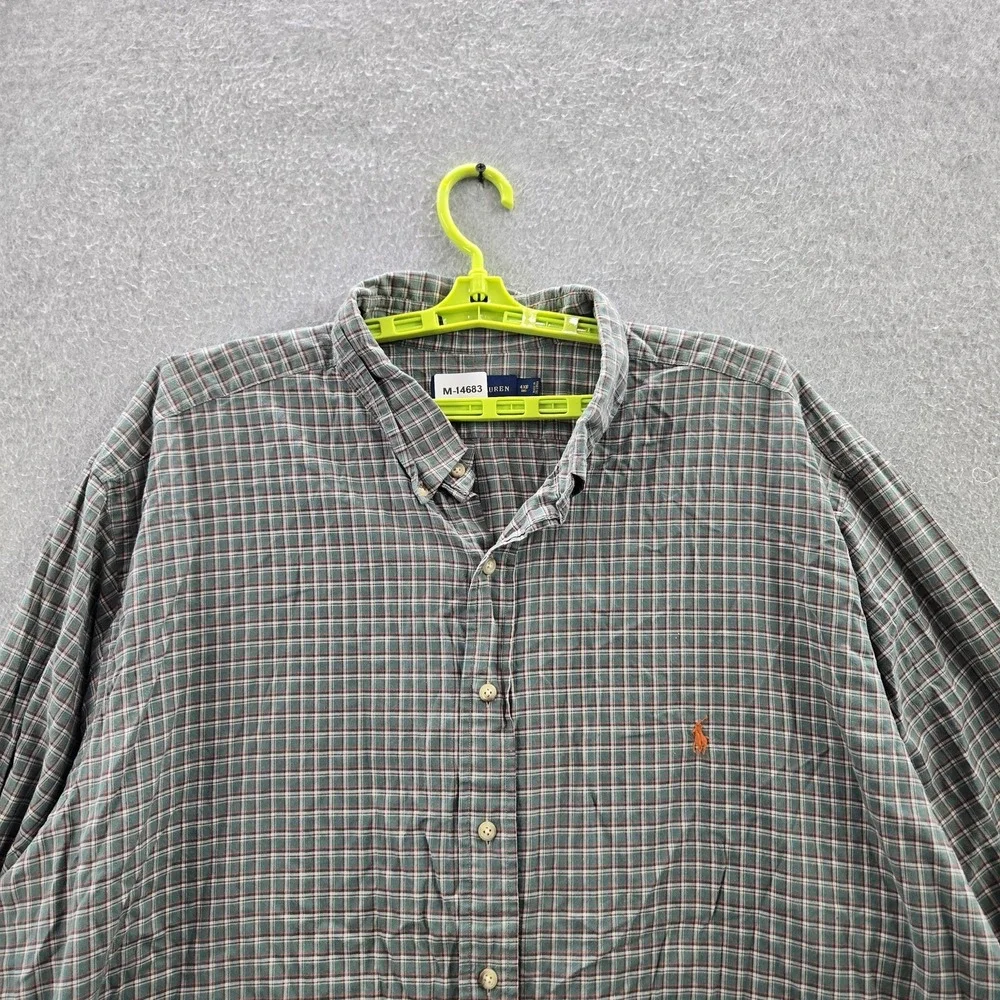 Ralph Lauren Men Button Up Shirt 4XB Green Pony Embroidery Plaid Flannel